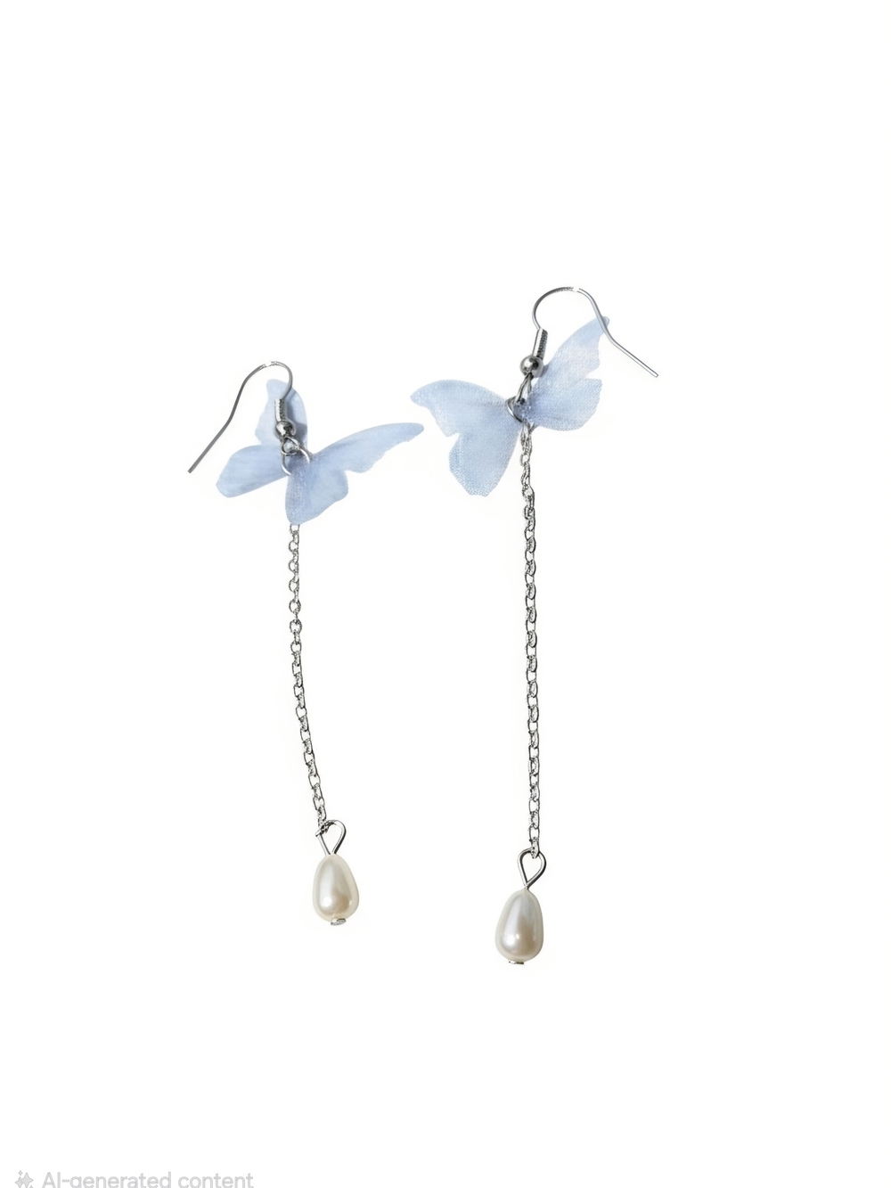 Light Blue Butterfly Drop Earrings with Pearl Accent
